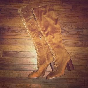 Brown faux suede knee high go-go boots SIZE 10